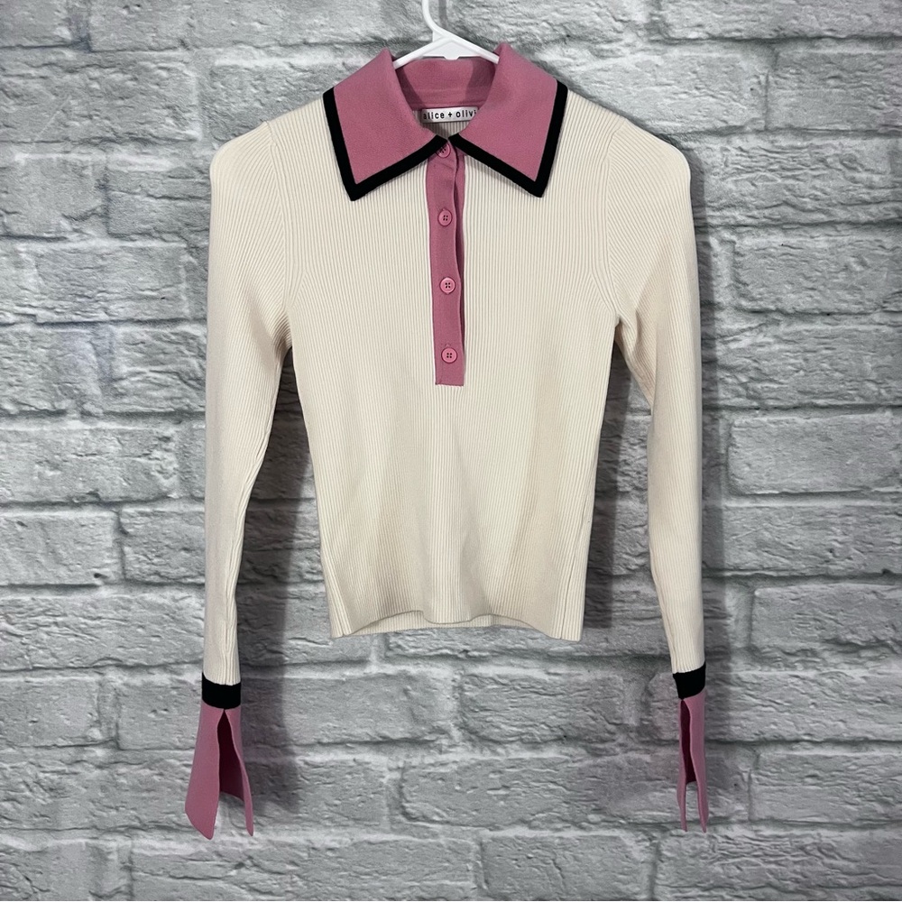 Alice + Olivia Pia Ribbed Knit Polo Sweater Size XS - Picture 5 of 13